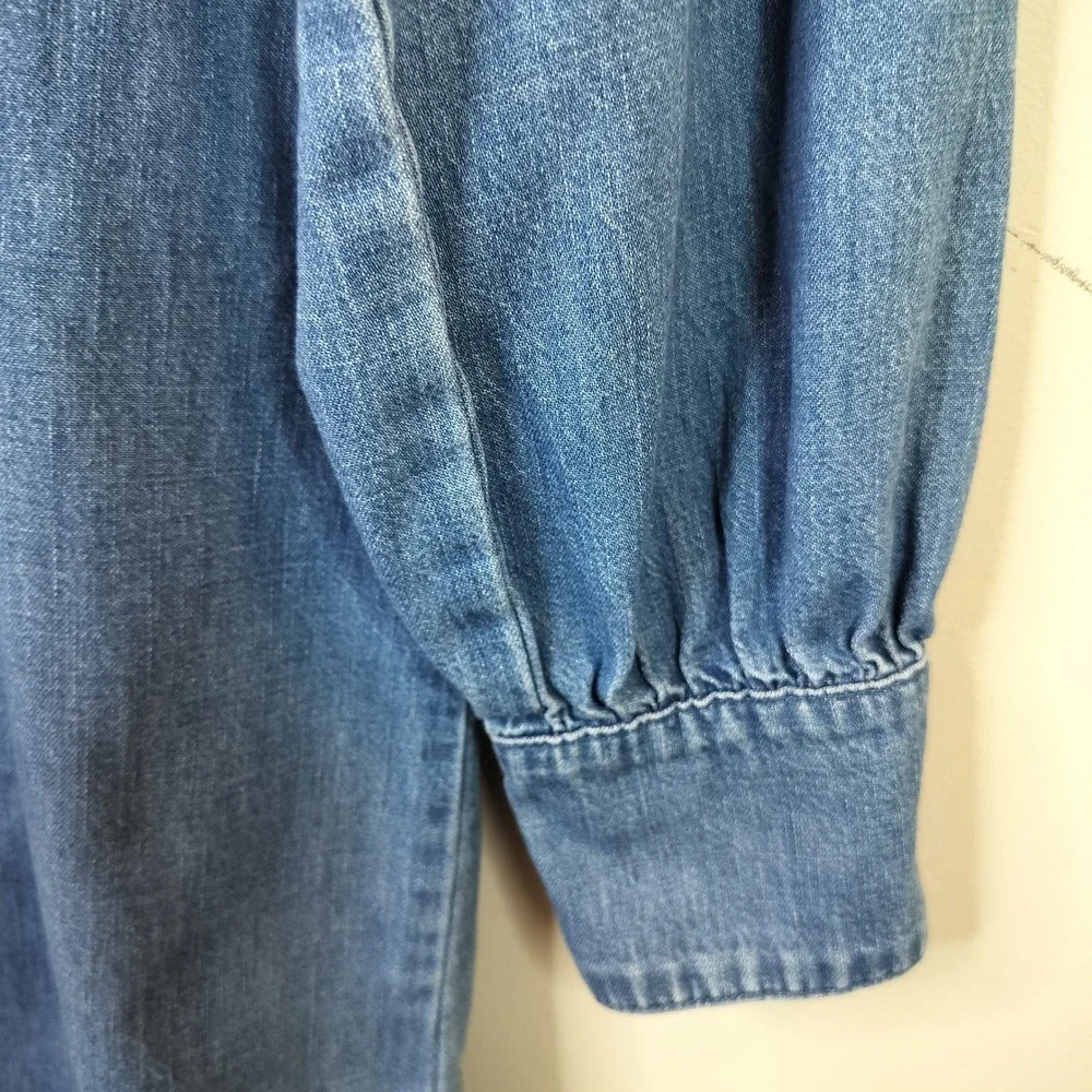 J. Crew Denim Shirt Dress Small Button Front Mini Puff Sleeve Casual Womens